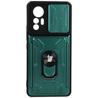 Etui Bizon Case Camshield Card Slot Ring do Xiaomi 12 Lite, zielone