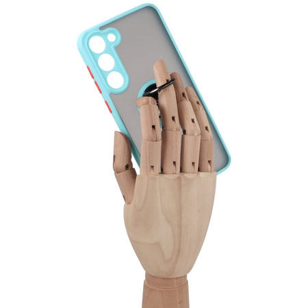 Etui z uchwytem na palec Bizon Case Hybrid Ring do Galaxy S23 Plus, przydymione z jasnoniebieską ramką