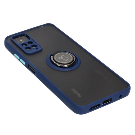 Etui z uchwytem na palec Bizon Case Hybrid Ring do Xiaomi Redmi Note 11 / 11S 4G, przydymione z granatową ramką