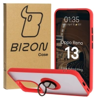 Etui z uchwytem na palec Bizon Case Hybrid Ring do Oppo Reno13, przydymione z czerwoną ramką
