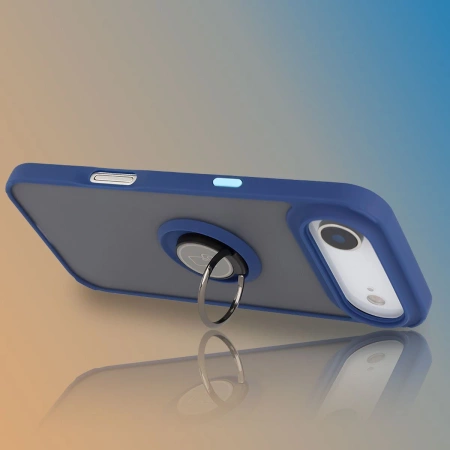 Etui z uchwytem na palec Bizon Case Hybrid Ring do iPhone Air, przydymione z granatową ramką
