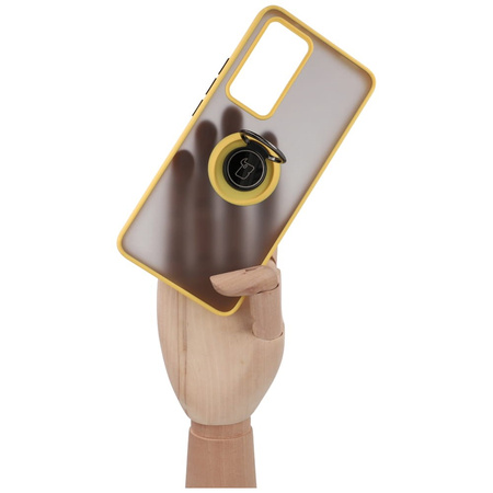 Etui z uchwytem na palec Bizon Case Hybrid Ring do Xiaomi 12T / 12T Pro, przydymione z żółtą ramką