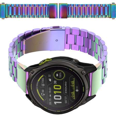 Pasek ze stali nierdzewnej do smartwatcha, Bizon Strap Watch Aura, QuickFit 26 mm, tęczowy