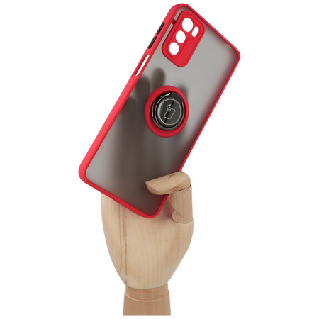 Etui z uchwytem na palec Bizon Case Hybrid Ring do Motorola Moto G42 , przydymione z czerwoną ramką