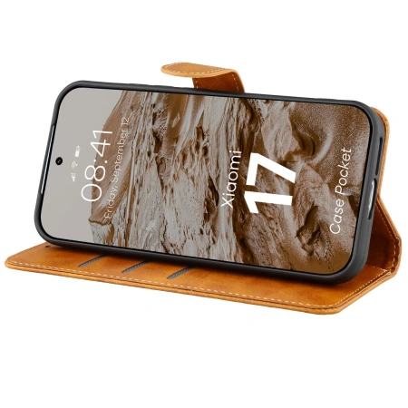 Etui z klapką Bizon Case Pocket do Xiaomi 17, brązowe