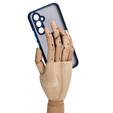 Etui z uchwytem na palec Bizon Case Hybrid Ring do Galaxy A54 5G, przydymione z granatową ramką
