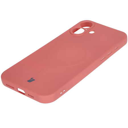 Silikonowe etui z pierścieniem magnetycznym Bizon Case Silicone Magnetic do iPhone 16, brudnoróżowe