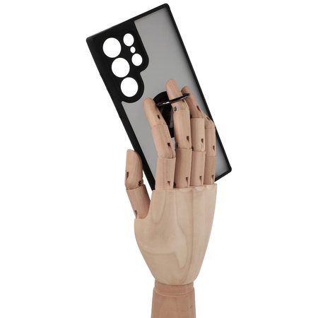 Etui z uchwytem na palec Bizon Case Hybrid Ring do Galaxy S23 Ultra, przydymione z czarną ramką