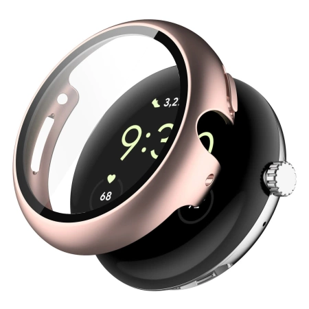Etui ze szkłem do zegarka Bizon Case Watch Adamo do Google Pixel Watch 4 41 mm, satynowo różowe