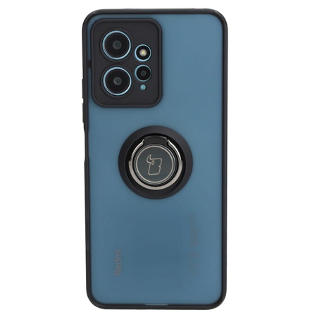 Etui z uchwytem na palec Bizon Case Hybrid Ring do Xiaomi Redmi Note 12 4G, przydymione z czarną ramką