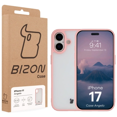Etui Bizon Case Angelo do iPhone 17, półprzezroczyste z jasnoróżową ramką