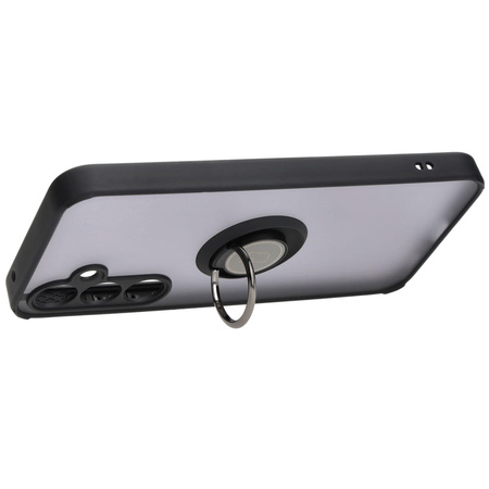 Etui z uchwytem na palec Bizon Case Hybrid Ring do Galaxy A35 5G, przydymione z czarną ramką