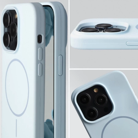 Silikonowe etui z pierścieniem magnetycznym Bizon Soft Case Magnetic do iPhone 14 Pro, błękitne