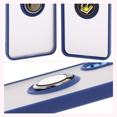 Etui z uchwytem na palec Bizon Case Hybrid Ring do Galaxy A36 5G / A56 5G, przydymione z granatową ramką