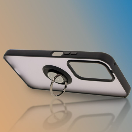 Etui z uchwytem na palec Bizon Case Hybrid Ring do Honor 200 Lite, przydymione z czarną ramką