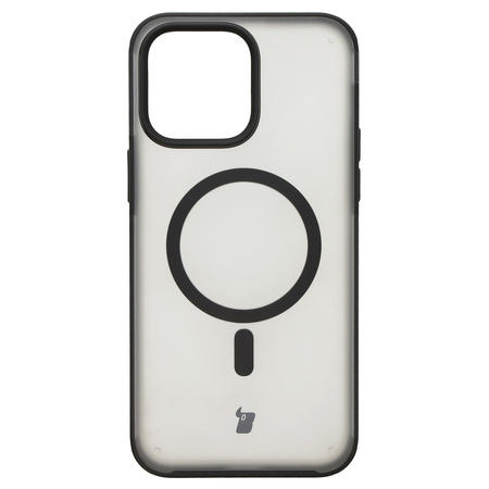 Etui z pierścieniem magnetycznym Bizon Case MatteO do iPhone 14 Pro Max, półprzezroczyste z czarną ramką