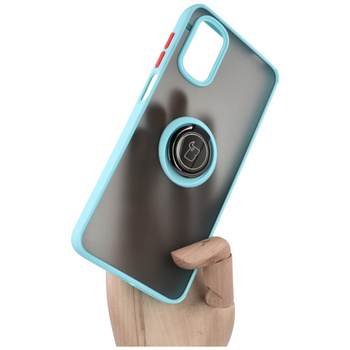 Etui z uchwytem na palec Bizon Case Hybrid Ring do Motorola Moto G22 / E32 / E32s, przydymione z jasnoniebieską ramką