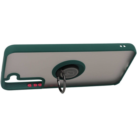 Etui z uchwytem na palec Bizon Case Hybrid Ring do Galaxy S22 Plus, przydymione z ciemnozieloną ramką