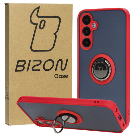 Etui z uchwytem na palec Bizon Case Hybrid Ring do Galaxy A25 5G, przydymione z czerwoną ramką