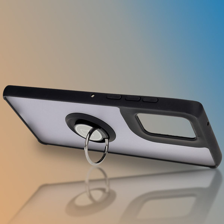 Etui z uchwytem na palec Bizon Case Hybrid Ring do Motorola Edge 50 Fusion, przydymione z czarną ramką