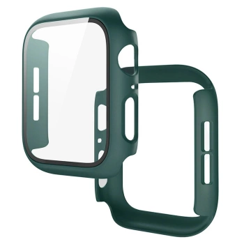 Etui ze szkłem do zegarka Bizon Case+Glass Watch do Apple Watch SE 3 / SE 2 / SE / 6 / 5 / 4 (40 mm), matowe ciemnozielone