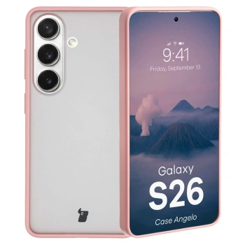 Etui Bizon Case Angelo do Galaxy S26, półprzezroczyste z jasnoróżową ramką