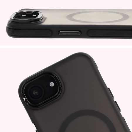 Etui z podstawką i pierścieniem magnetycznym Bizon Case Eclipse do iPhone 16e, przydymione z czarną ramką