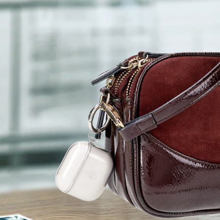 Elastyczne etui z karabińczykiem Bizon Case Headphone Clear do AirPods 4 przeźroczysto-czarne