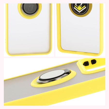 Etui z uchwytem na palec Bizon Case Hybrid Ring do Xiaomi 14T, przydymione z żółtą ramką