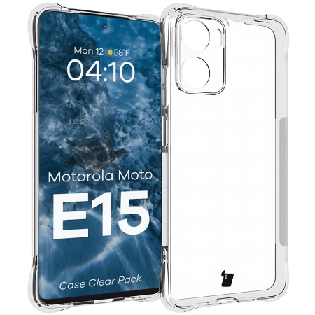Elastyczne etui + 2x szkło hartowane Bizon Case Clear Pack do Motorola Moto E15