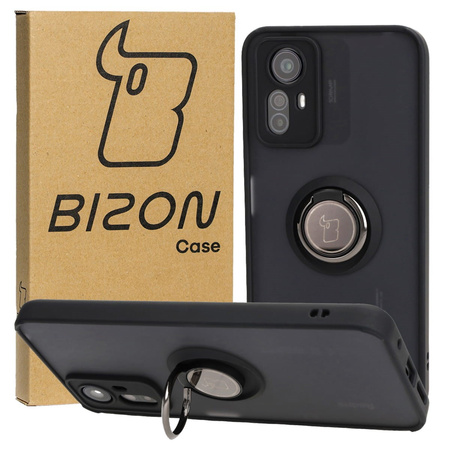 Etui z uchwytem na palec Bizon Case Hybrid Ring do Xiaomi Redmi Note 12S, przydymione z czarną ramką