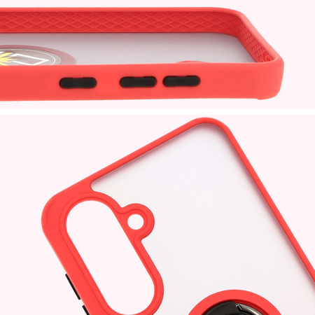 Etui z uchwytem na palec Bizon Case Hybrid Ring do Galaxy A56 5G, przydymione z czerwoną ramką