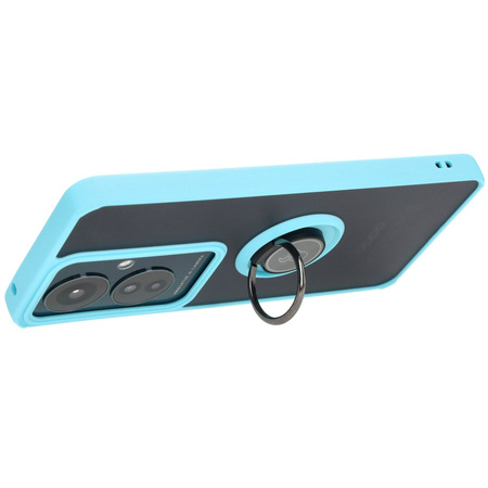 Etui z uchwytem na palec Bizon Case Hybrid Ring do Oppo Reno11 F 5G, przydymione z jasnoniebieską ramką