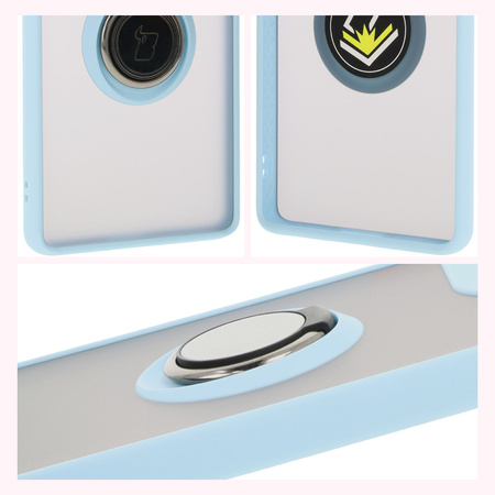 Etui z uchwytem na palec Bizon Case Hybrid Ring do Motorola Moto G85 5G, przydymione z jasnoniebieską ramką