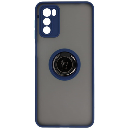 Etui z uchwytem na palec Bizon Case Hybrid Ring do Motorola Moto G42 , przydymione z granatową ramką