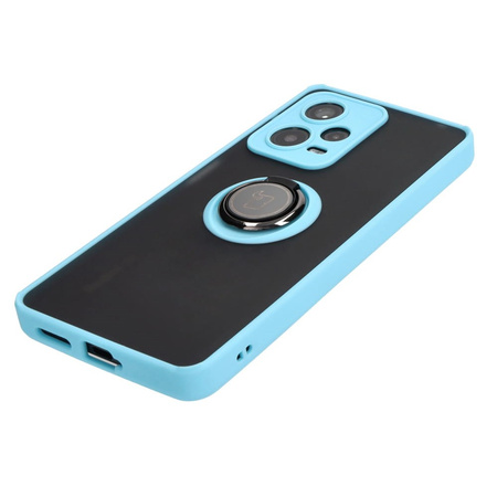 Etui z uchwytem na palec Bizon Case Hybrid Ring do Xiaomi Redmi Note 12 Pro+ 5G, przydymione z jasnoniebieską ramką