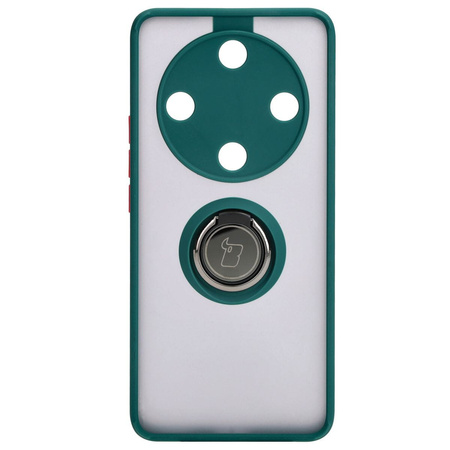 Etui z uchwytem na palec Bizon Case Hybrid Ring do Honor Magic6 Lite, przydymione z ciemnozieloną ramką