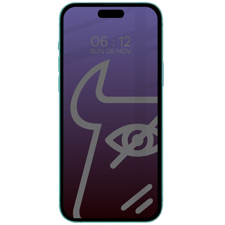 Prywatyzujące szkło hartowane Bizon Glass Edge Shadow do iPhone 15 Pro Max, przyciemniane z czarną ramką