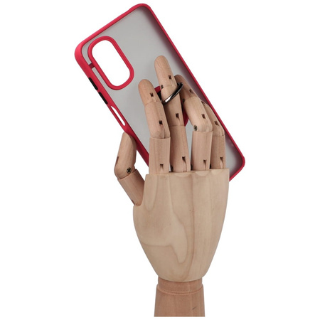 Etui z uchwytem na palec Bizon Case Hybrid Ring do Motorola Moto G22 / E32 / E32s, przydymione z czerwoną ramką