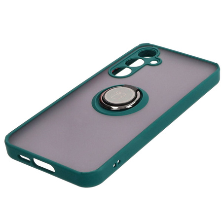 Etui z uchwytem na palec Bizon Case Hybrid Ring do Galaxy A55 5G, przydymione z ciemnozieloną ramką