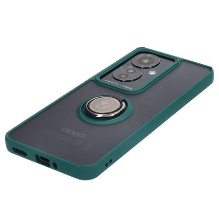 Etui z uchwytem na palec Bizon Case Hybrid Ring do Oppo Reno11 F 5G, przydymione z ciemnozieloną ramką