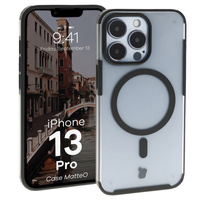 Etui z pierścieniem magnetycznym Bizon Case MatteO do iPhone 13 Pro, półprzezroczyste z czarną ramką