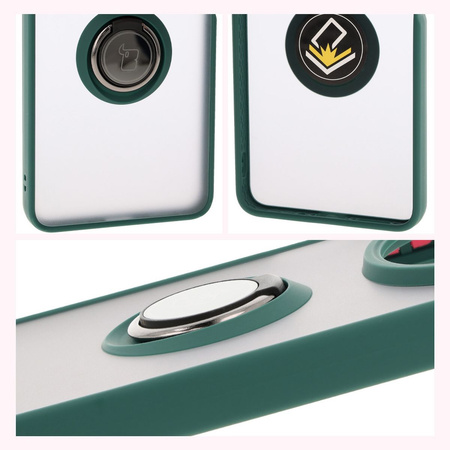 Etui z uchwytem na palec Bizon Case Hybrid Ring do Xiaomi Redmi 14C 4G / POCO C75, przydymione z ciemnozieloną ramką