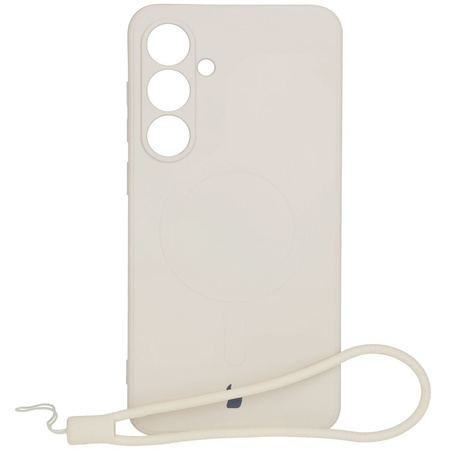 Silikonowe etui z pierścieniem magnetycznym Bizon Case Silicone Magnetic Sq do Galaxy S24 FE, beżowe
