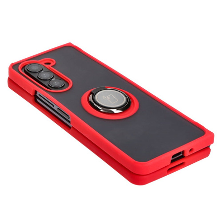 Etui z uchwytem na palec Bizon Case Hybrid Ring do Galaxy Z Fold5, przydymione z czerwoną ramką