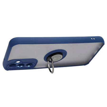 Etui z uchwytem na palec Bizon Case Hybrid Ring do Galaxy A14 4G / 5G, przydymione z granatową ramką