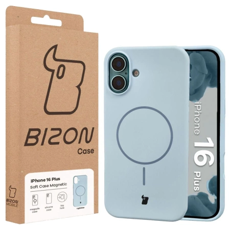 Silikonowe etui z pierścieniem magnetycznym Bizon Soft Case Magnetic do iPhone 16 Plus, błękitne