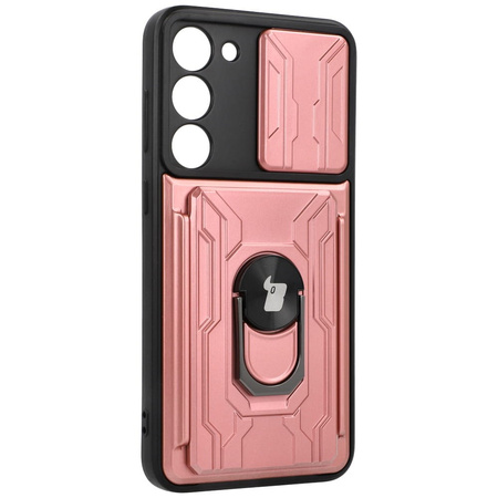 Etui Bizon Case Camshield Card Slot Ring do Samsung Galaxy S23 Plus, jasnoróżowe