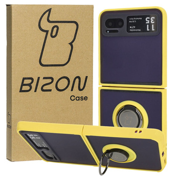 Etui z uchwytem na palec Bizon Case Hybrid Ring do Motorola Razr 40, przydymione z żółtą ramką