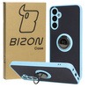 Etui z uchwytem na palec Bizon Case Hybrid Ring do Galaxy A05s, przydymione z jasnoniebieską ramką